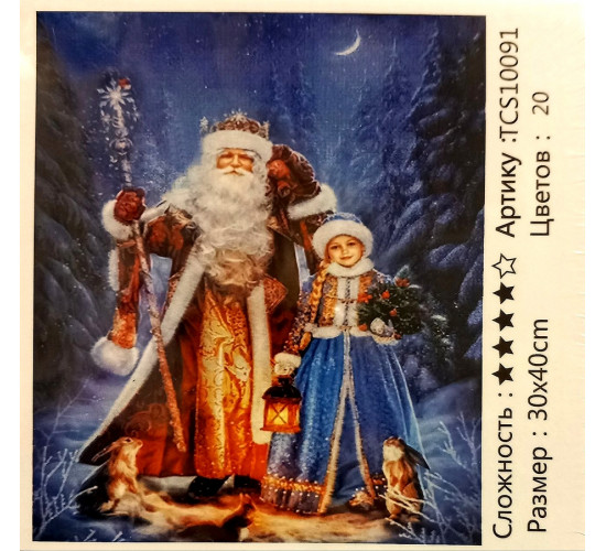 Алмазная мозаика на подрамнике "Дед Мороз со Снегурочкой спешат в гости" 30х40 TCS10091