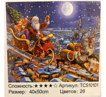 Алмазная мозаика на подрамнике "Дед Мороз в санях" 40х50 TCS10101