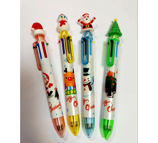 Ручка шарикоая автоматическая, 6-ти цветная "Новый год" / микс