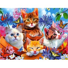 Алмазная мозаика на подрамнике "Котята в цветах" 40х50 GA75479