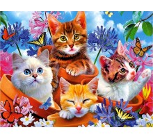 Алмазная мозаика на подрамнике "Котята в цветах" 30х40 GB75479