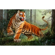Алмазная мозаика на подрамнике "Тигр в лесу" 30х30 JV24442