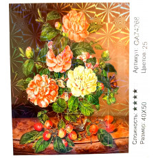 Алмазная мозаика 9D на подрамнике, 40x50 см, "Черешня и розы" GA74268