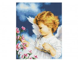 Алмазная мозайка « Ангелок с цветами» 30х40