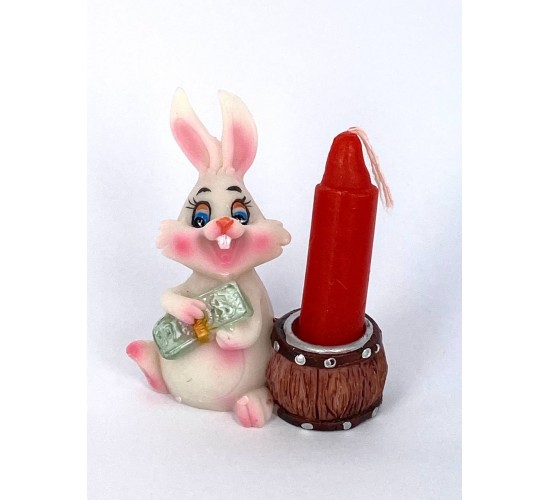 Кролик с денежкой подсвечник со свечой / белый 4,8х3,3х5,6см W-0112
