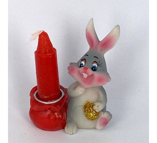 Кролик с денежкой подсвечник со свечой / серый 4,8х3,3х5,6см W-0112