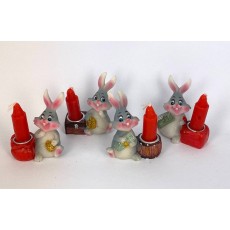 Кролик с денежкой подсвечник со свечой / серый 4,8х3,3х5,6см W-0112