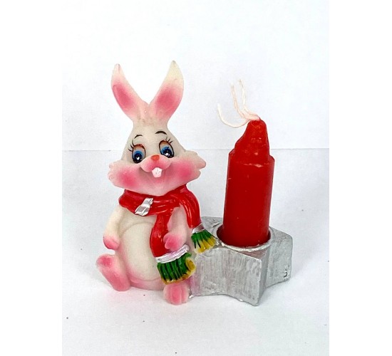 Кролик в шарфе подсвечник со свечой 4.9х3х5.4см