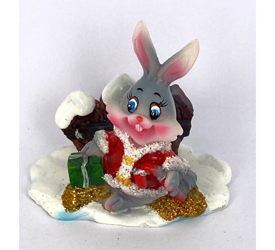 Кролик в шубке подставка д/визиток  / серые 6,5х4х6,5см W-0129