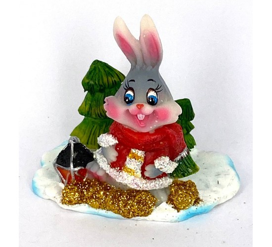 Кролик в шубке подставка д/визиток  / серые 6,5х4х6,5см W-0129