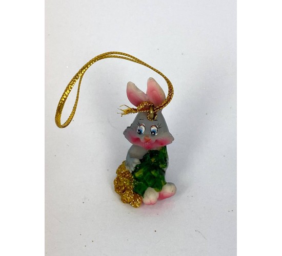 Кролик с подарком игрушка на елку 1,9х2,9х4,2см W-0098