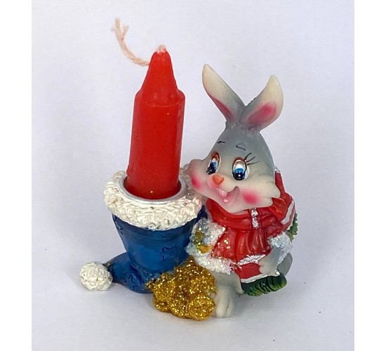 Кролик в шубке / подсвечник со свечой / серый 6см W-0114