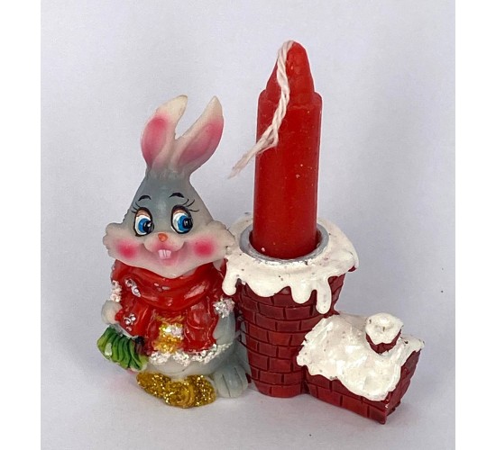 Кролик в шубке / подсвечник со свечой / серый 6см W-0114
