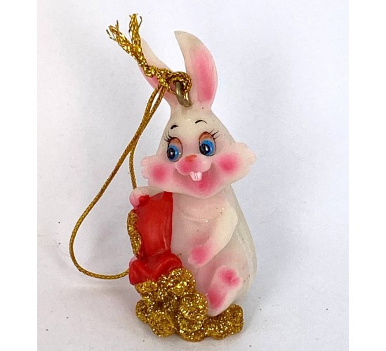 Кролик с мешком денег / игрушка на елку 6см W-0096