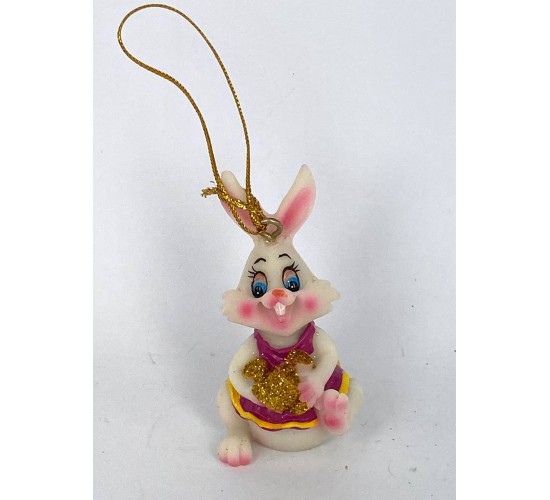 Кролик нарядный с денежкой / игрушка на ёлку 5,5см W-0094