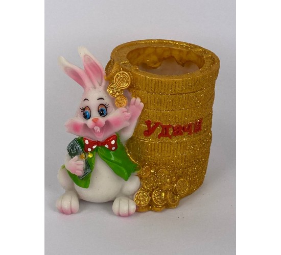 Кролик нарядный с деньгами/стакан для ручек 7,5см W0123