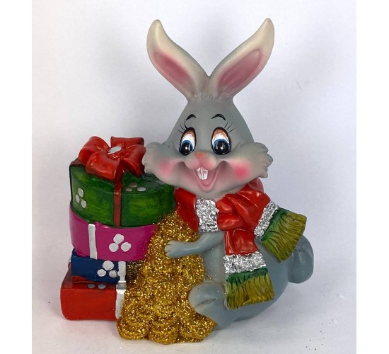 Кролик с новогодними подарками / фигурка 10,5см W-002