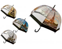 Зонт-трость полуавтомат с прозрачными клиньями «Эйфелева башня» D купола 90см